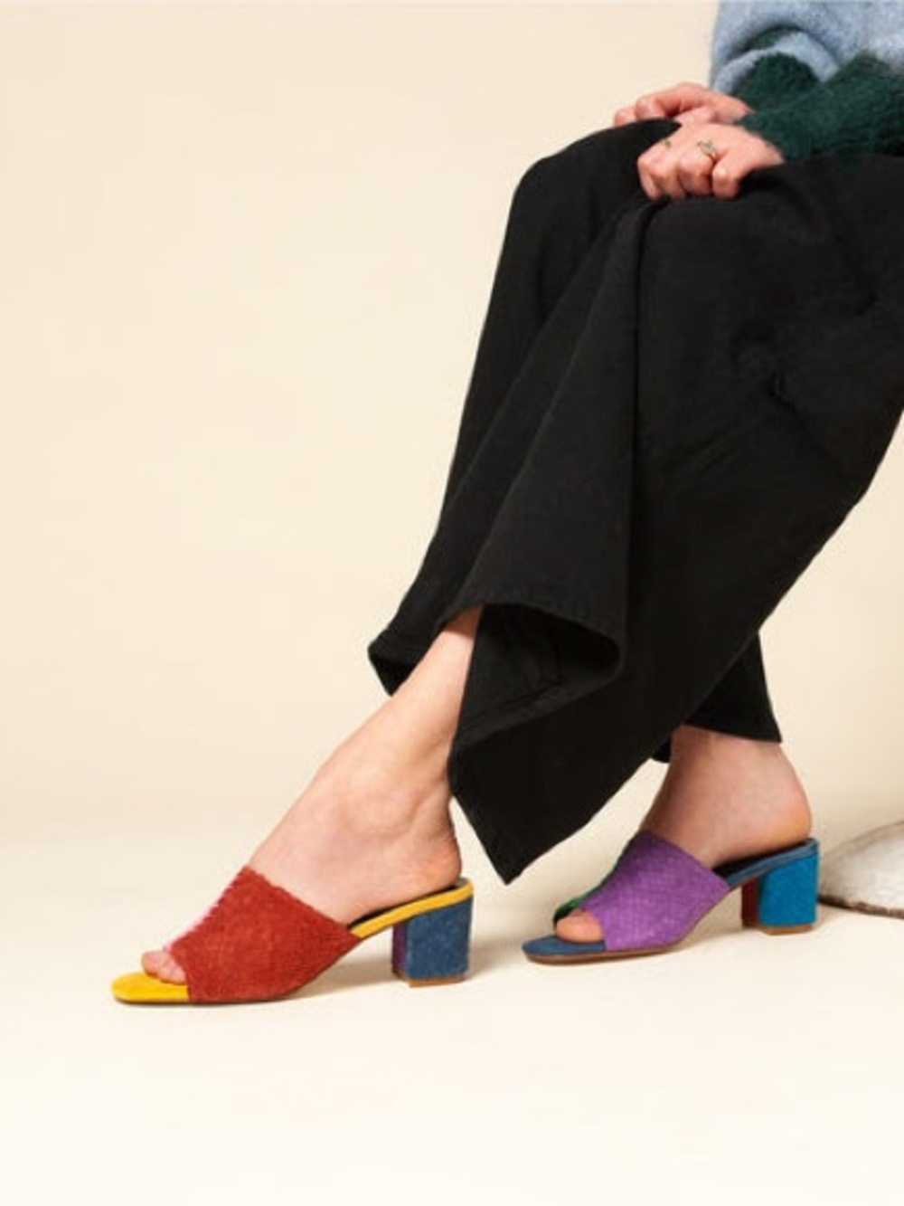Charlotte Stone Lenu Bermuda - Colorblock Woven Suede Block Heels